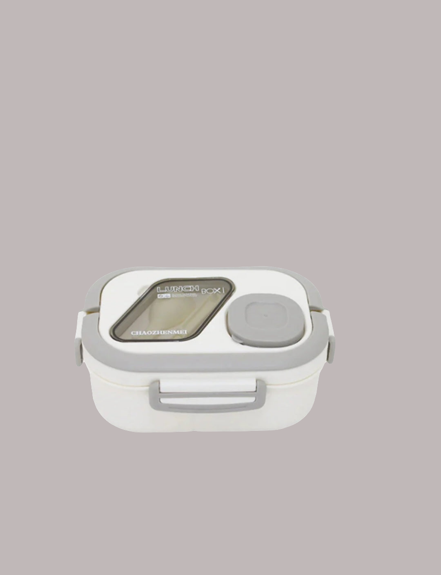 Double Layer Lunch Box Portable With Fork And Spoon For kids School Off White