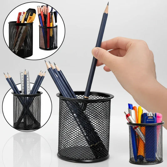 Metal Mesh Pen & Pencil Stand – Round Stationery Holder