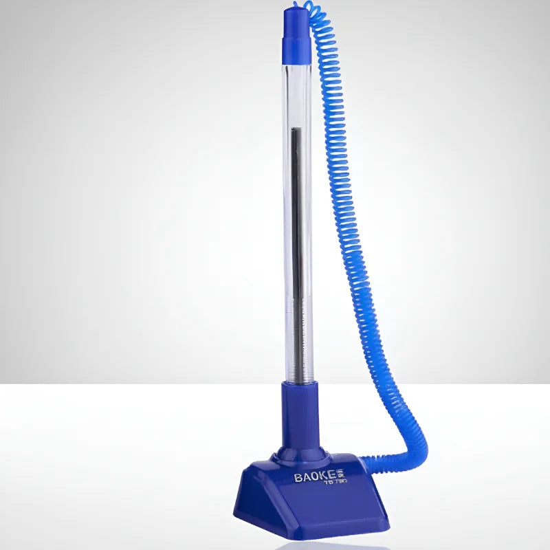 1Pc Table Holder Ball Point Pen With Holder 0.7 Mm - Blue